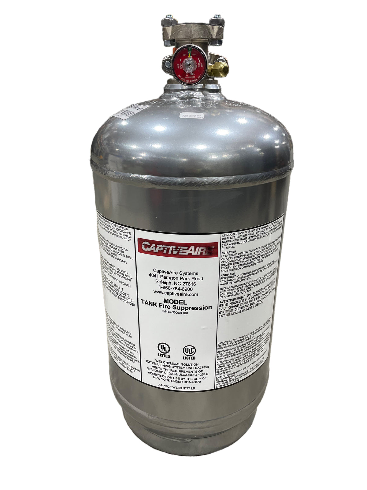 Captive Aire 87-300001-0011 Tank - Pressurized Tank Used for Tank Fire Suppression