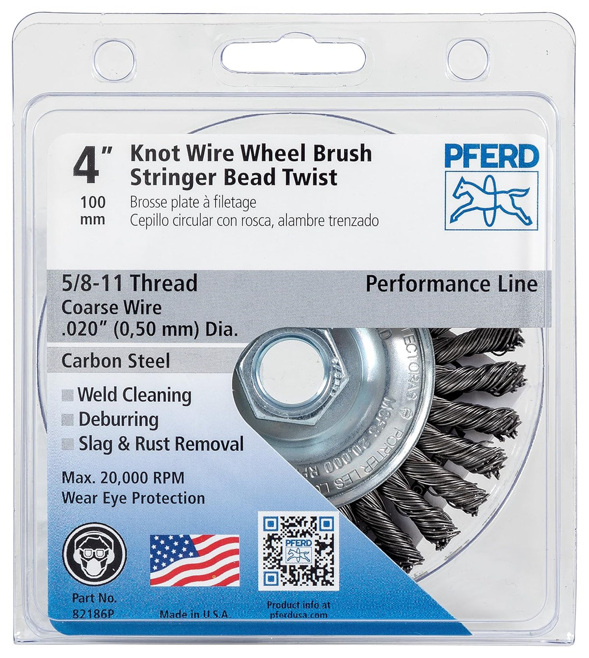 Pferd 82186P Stringer Bead Twist Knot Wheel Brush Carbon Steel Wire 4 Diameter 20000 RPM