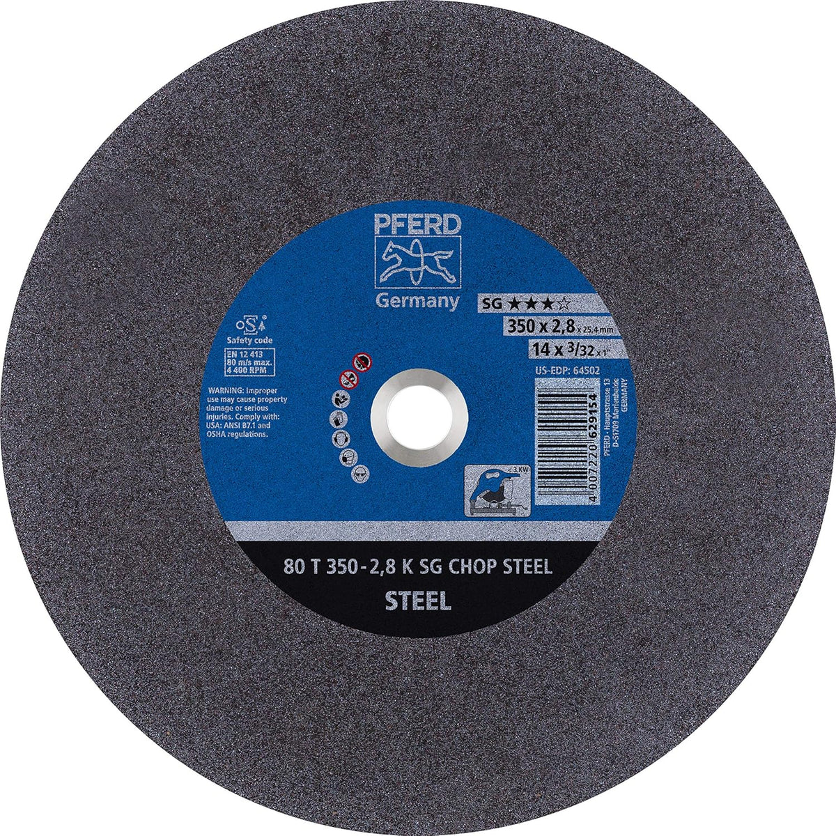 Pferd 64502 Type 1 General Purpose A-SG Chop Saw Cut-Off Wheel, 14 Inch Diameter, 3/32 Inch Thickness, 1 Inch Arbor, 36 Grit