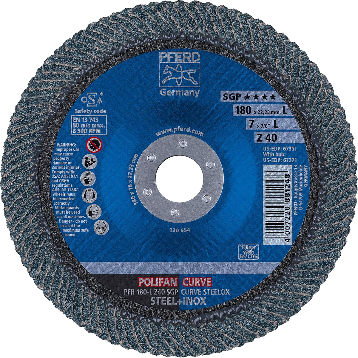 Pferd 67351 POLIFAN Curve Flap Disc SGP 40 Grit Large Radius