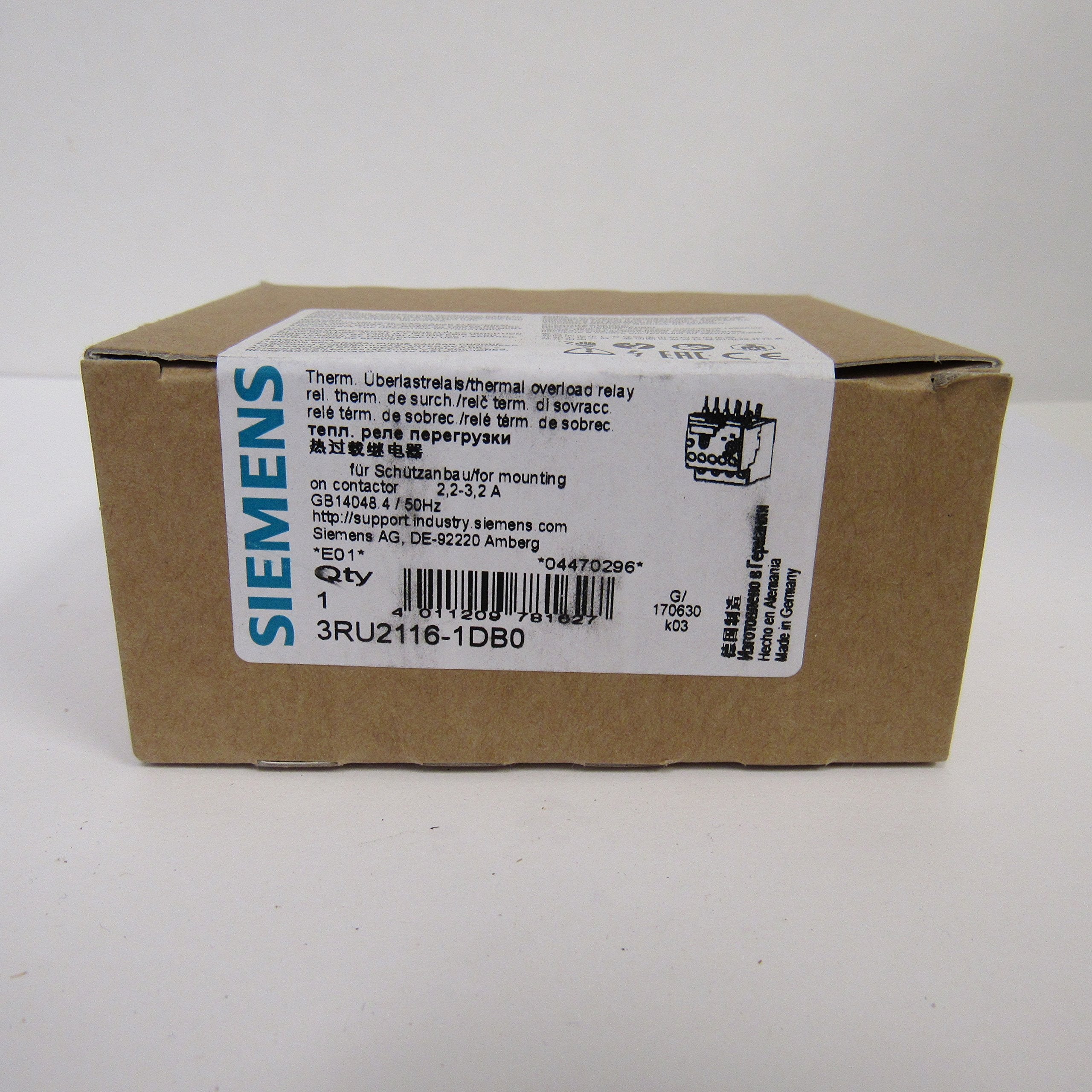 Siemens 3RU2116-1DB0 Overload Relay 2.2-3.2 Amp 3-Pole 1NC 1NO