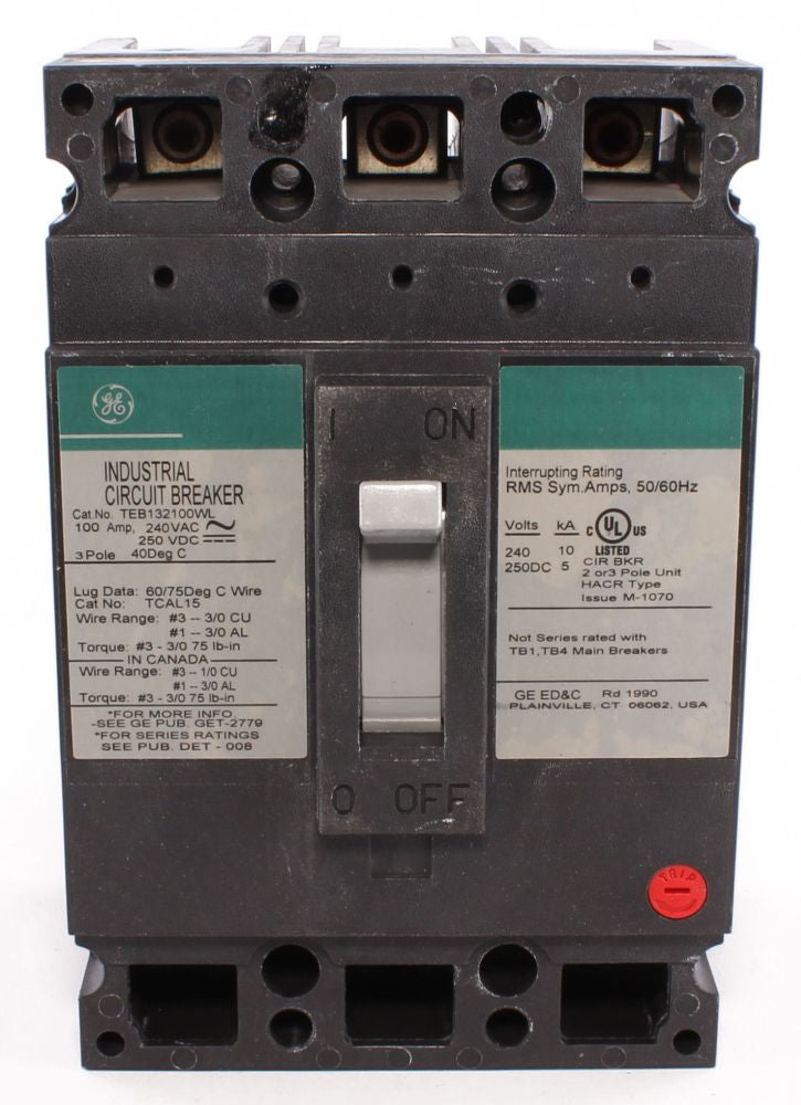 General Electric TEB132100WL Molded Case Circuit Breaker 100A 3P 240V