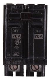 GE THQL2170 THQL Compact Molded Case Circuit Breaker, 120/240 VAC, 70 Amp, 10 kAIC, 2 Poles