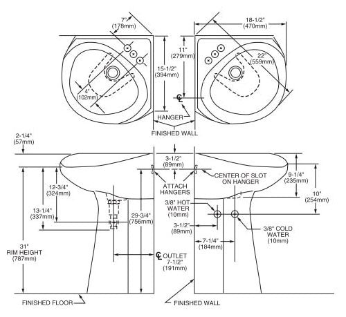 American Standard 0028000.020 Pedestal Base 3/8 Inch Drain Connection