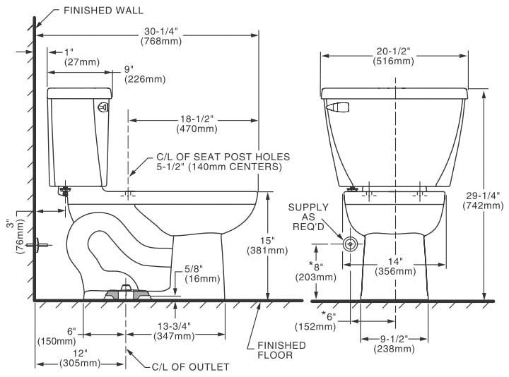 American Standard 2462016.020 Cadet Elongated Toilet 1.6 gpf Replacement MPN