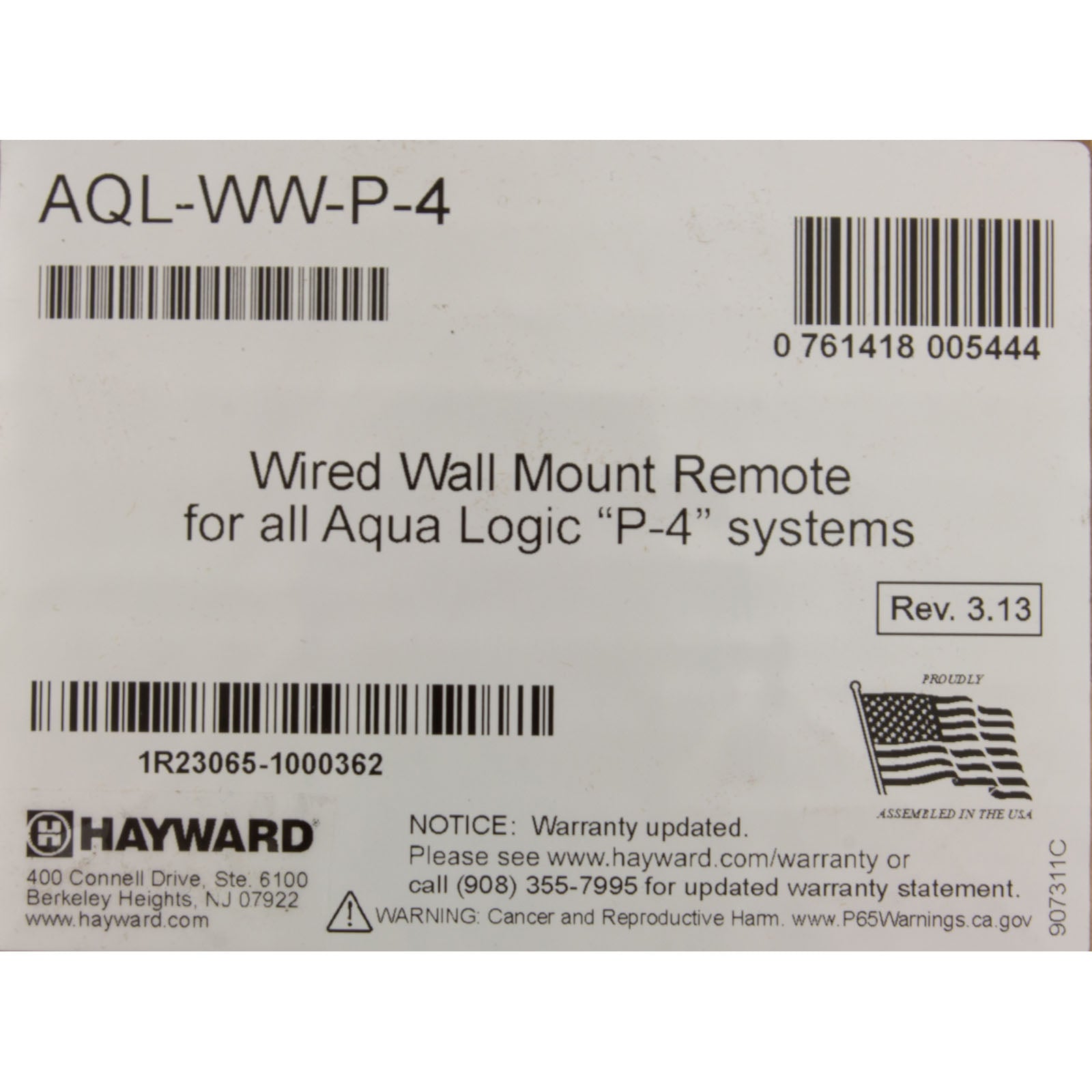 Hayward AQL-WW-P-4 Remote-Wired Wall Mount | AQL-WW-P-4