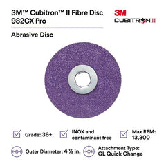 3M 7100242572 Cubitron II 982CX Pro Fibre Disc Precision Shaped Ceramic 36+ GL Quick Change 4-1/2 in Die G450E