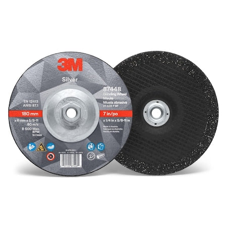 3M 7010412150 Silver Depressed Center Grinding Wheel 36 Grit Threaded Quick-Change Type 27 7 in x 1/4 in