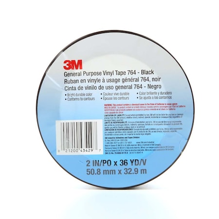 3M 70006281755 General Purpose Vinyl Tape 764 Black 2 in x 36 yd 5.0 mil