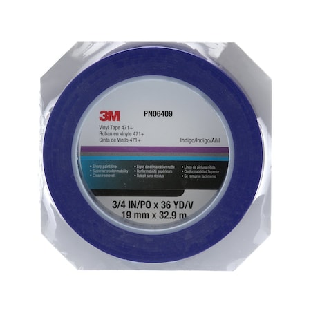 3M 7100055259 Vinyl Tape 471+ Indigo 3/4 In X 36 Yd Replacement MPN