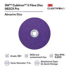 3M 7100242970 Cubitron II 982CX Pro Fibre Disc, 36+, GL Quick Change, 7 inches, Die G700BB