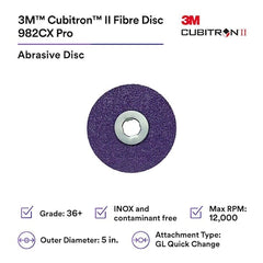 3M 7100242969 Cubitron II 982CX Pro Fibre Disc 36+ GL Quick Change 5 in Die G500P