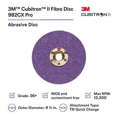 3M 7100242974 Cubitron II 982CX Pro Fibre Disc Precision Shaped Ceramic 36+ TN Quick Change 4-1/2 inches Die TN450E