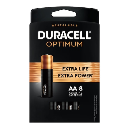 Optimum OPT1500B8 Duracell Optimum Extra Life Battery AA Alkaline Battery 8 PK