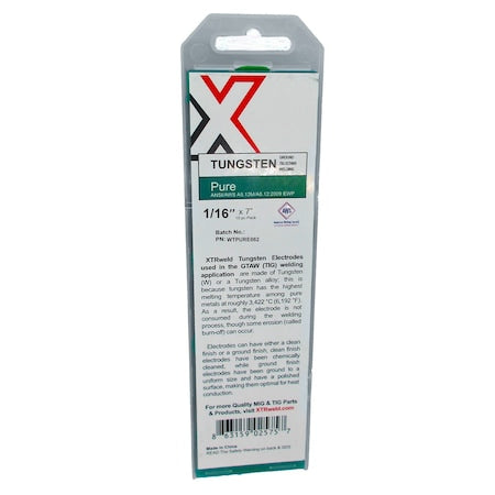 Xtrweld WTPURE020 Pure Tungsten Electrode 0.020 Green 7 In L 10PK