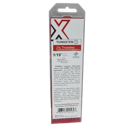 Xtrweld WTTH2040 2% Thoriated Tungsten Electrode 7 Inch Length 10PK