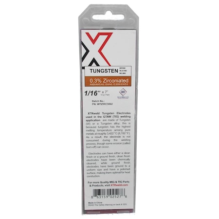 Xtrweld WTZIRC3040 0.3% Zirconiated Tungsten Electrode 0.040 10PK