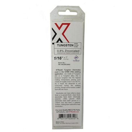 Xtrweld WTZIRC8062 0.8% Zirconiated Tungsten Electrode 1/16 White 10PK