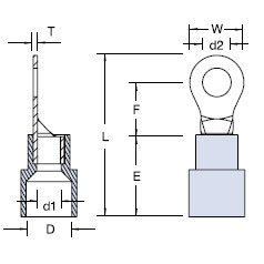 ABB TV14-10R-XV Catamount TV14-10R-XV 16 to 14 AWG #10 Stud Blue Electrotinned Copper Vinyl Insulated Ring Terminal