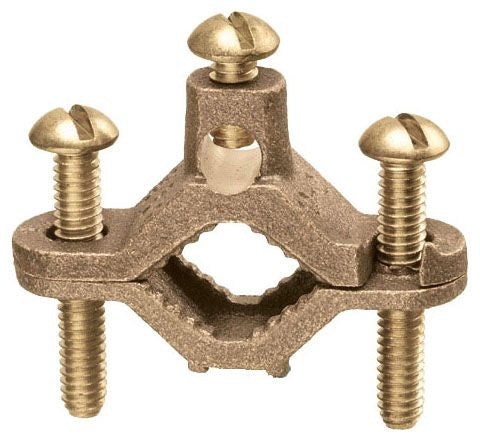 Arlington 720BBS Solid Brass with Brass Screws, Bare Wire Ground Clamp. Pipe Size - 1/2 to 1, Wire Range - #10 to #2