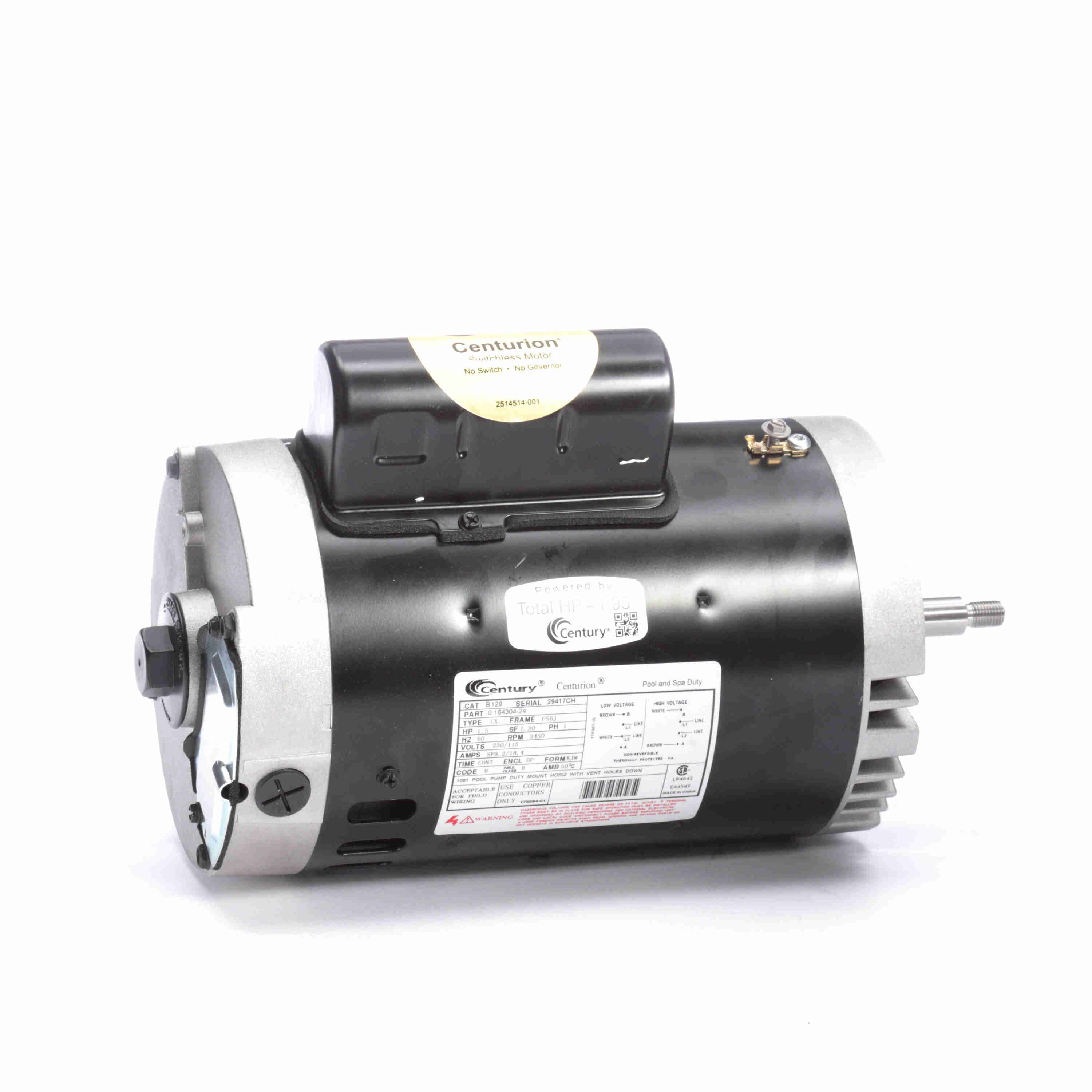 CENTURY MOTORS Century Motors B129 Motor 1.5hp 1-Speed 56Jfr C-Face Thd