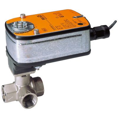 Belimo B325L+LF24-3 | Ball Valve | 1 | 3 Way | 11 Cv | w/ Spg Rtn | 24V | Floating