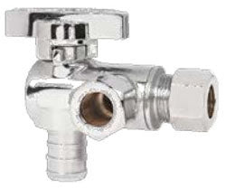 BMI 09638 1/2 x 3/8, PEX x OD, Lead-Free, 1/4 Turn Handle, Angle, Dual Outlet, Supply Valve