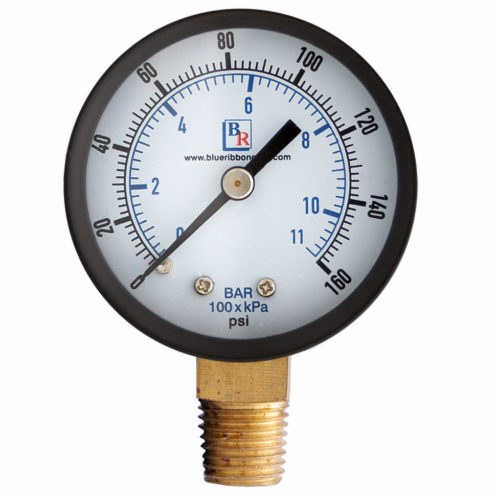 Blue Ribbon BR101D404G Utility Gauge 0 - 200 psi 4 inch Dial 1/4 inch NPT