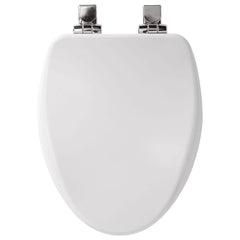 Bemis 19170CHSL000 STA-TITE, Alesio II 14-1/8 x 18-5/8 to 19-1/8, White, Enameled Wood, Chrome Hinge, Closed Front, Elongated, Toilet Seat with Cover