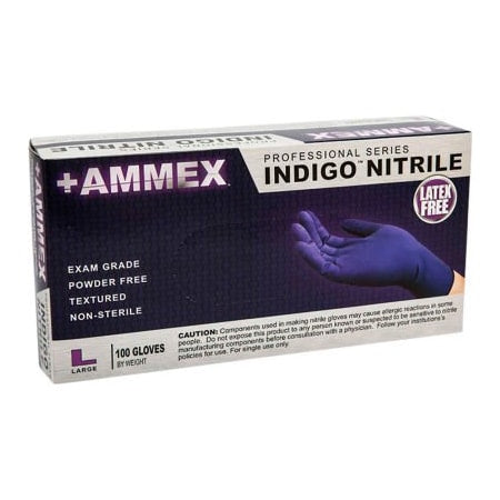 Ammex AINPF46100 Indigo Nitrile Textured Exam Glove Powder Free Large 100/Box