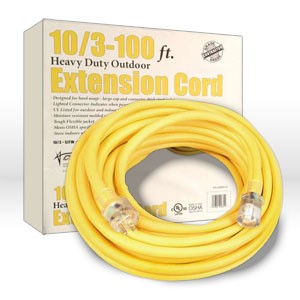 02689 Coleman Extension Cord,10/3 SJTW,L 100',Amps 15,Voltage 125 VAC,Yellow