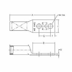 ABB 256-30695-593 Thomas & Betts 2-Hole Copper Compression Lug 1/0 AWG 1/2 Inch Stud