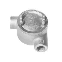 Crouse-Hinds GUAT14 Conduit Outlet Box, 1/2 In, 2 Cover Opening Diameter, Feraloy Iron Alloy, T Shape