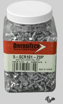 DiversiTech 5-SCR101-2DP #10 x 1/2 Steel Hex Washer/Drive Self-Drilling Screw 500 per Box