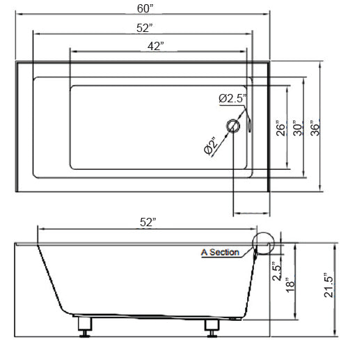 DAKOTA Dakota Plumbing Products UST-ALRC03SNW Alcove Bathtub