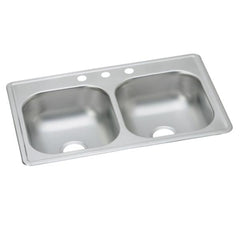 Elkay DSE233193 Dayton Stainless Steel 33 x 19 x 8 3-Hole Equal Double Bowl Drop-in Sink