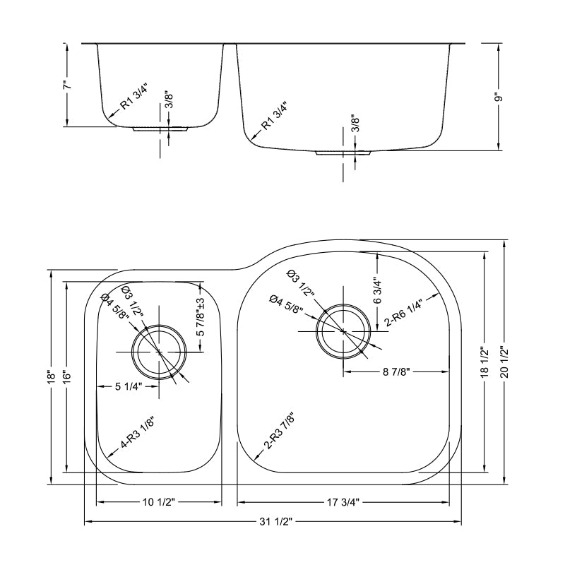 DAKOTA Dakota Plumbing Products DSR-3070 Undermount Kitchen Sink