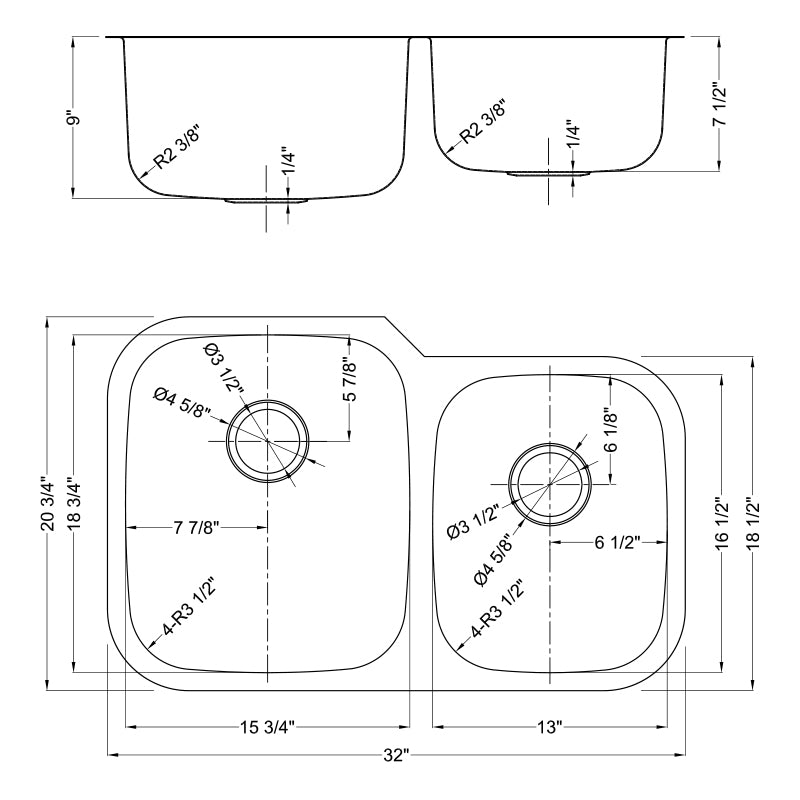 DAKOTA Dakota Plumbing Products DSR-6040 Undermount Kitchen Sink