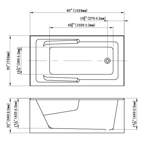 DAKOTA Dakota Plumbing Products DST-ALRC01W Alcove Bathtub 59 Gal