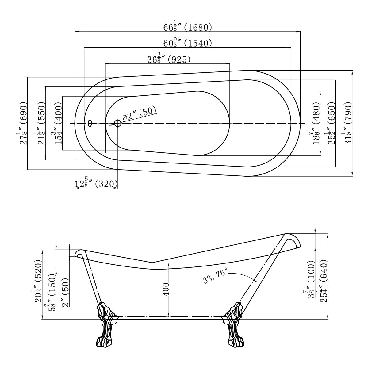 DAKOTA Dakota Plumbing Products DST-CFOUC00BK Clawfoot Bathtub