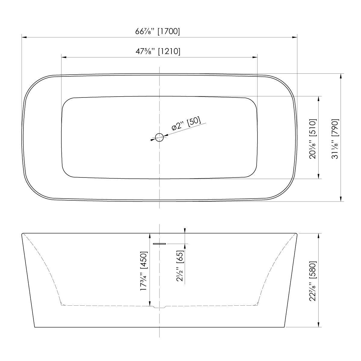 DAKOTA Dakota Plumbing Products DST-FSRCC00W-67 Freestanding Bathtub