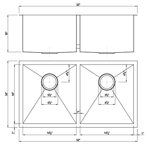 DAKOTA Dakota Plumbing Products DSZ-5050SV Zoria Double Bowl Sink