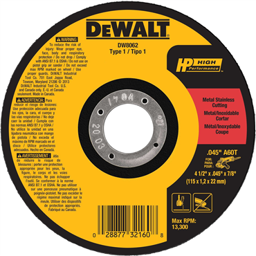 DeWalt DW8062B5 Metal Cutting Wheel 4 1/2 Inches Pack of 5