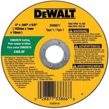 DeWalt DW8072 High Performance Masonry Cutting 4-1/2 in Wheel 60 Grit