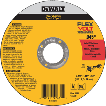 DeWalt DWAFV845045 DWT FV Wheel 4-1/2 x .045 x 7/8