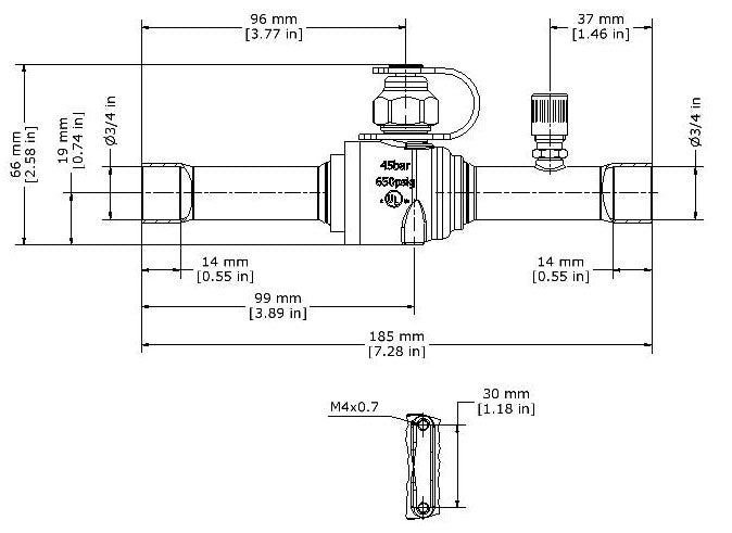 Danfoss 009G8054 3/4 x 3/4, ODF Soldered x ODF Soldered, 650 PSI, Stainless Steel Ball, Brass Body, Straightway, Bi-Flow, Shut-Off, Ball Valve