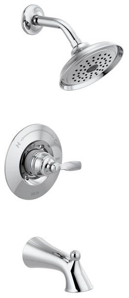 Monitor T14432 1/2 CWT/IPS, 5-7/8 Diameter Shower Head, 1.75 GPM, Chrome Plated, Pull-Up Diverter Spout