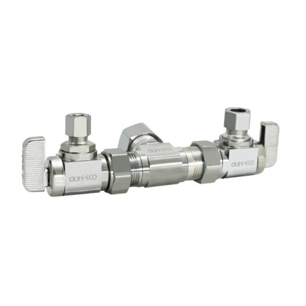 DAHL Dahl Valve E33-4000 Mini-Ball Valve Dual Shut-Off 5/8 OD Comp x 3/8 OD Comp x 1/4 OD Comp