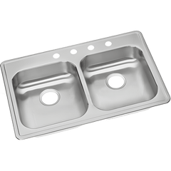 Elkay GE233224 Stainless Steel 4-Hole Double Bowl Top Mount Kitchen Sink 33 inch x 22 inch