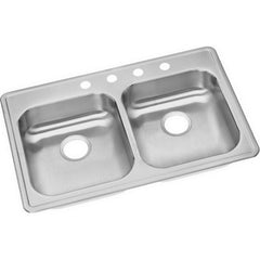 Elkay GE233224 Stainless Steel 4-Hole Double Bowl Top Mount Kitchen Sink 33 inch x 22 inch